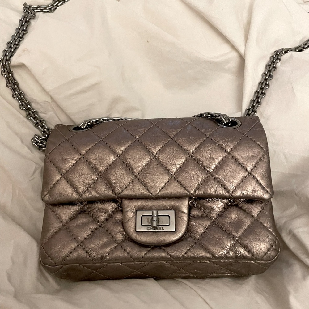 Chanel small reissue 224 double flag bag, aged calfskin and ruthenium hardware